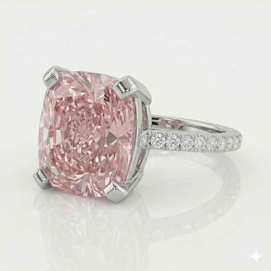Side view of white gold cushion solitaire side stone lab diamond engagement ring – Australia