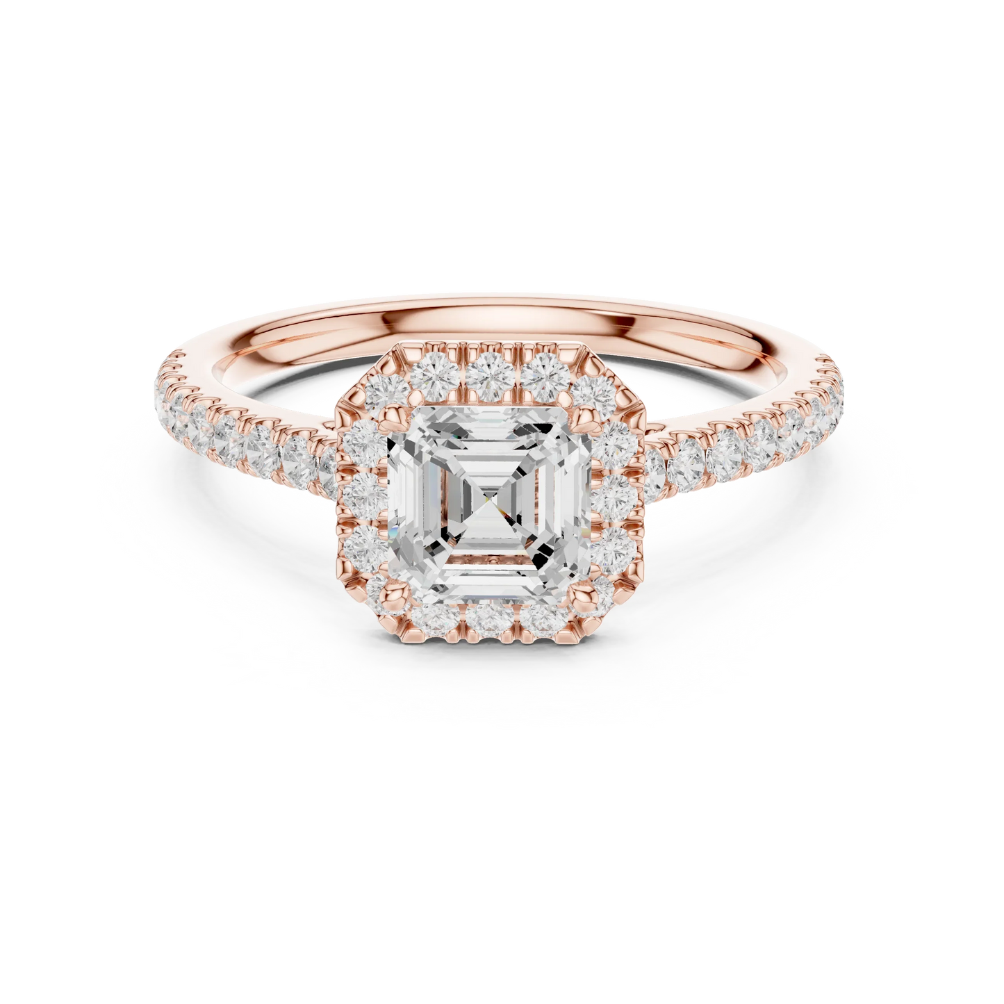 Asscher Cut Diamond Halo Pav茅 Ring