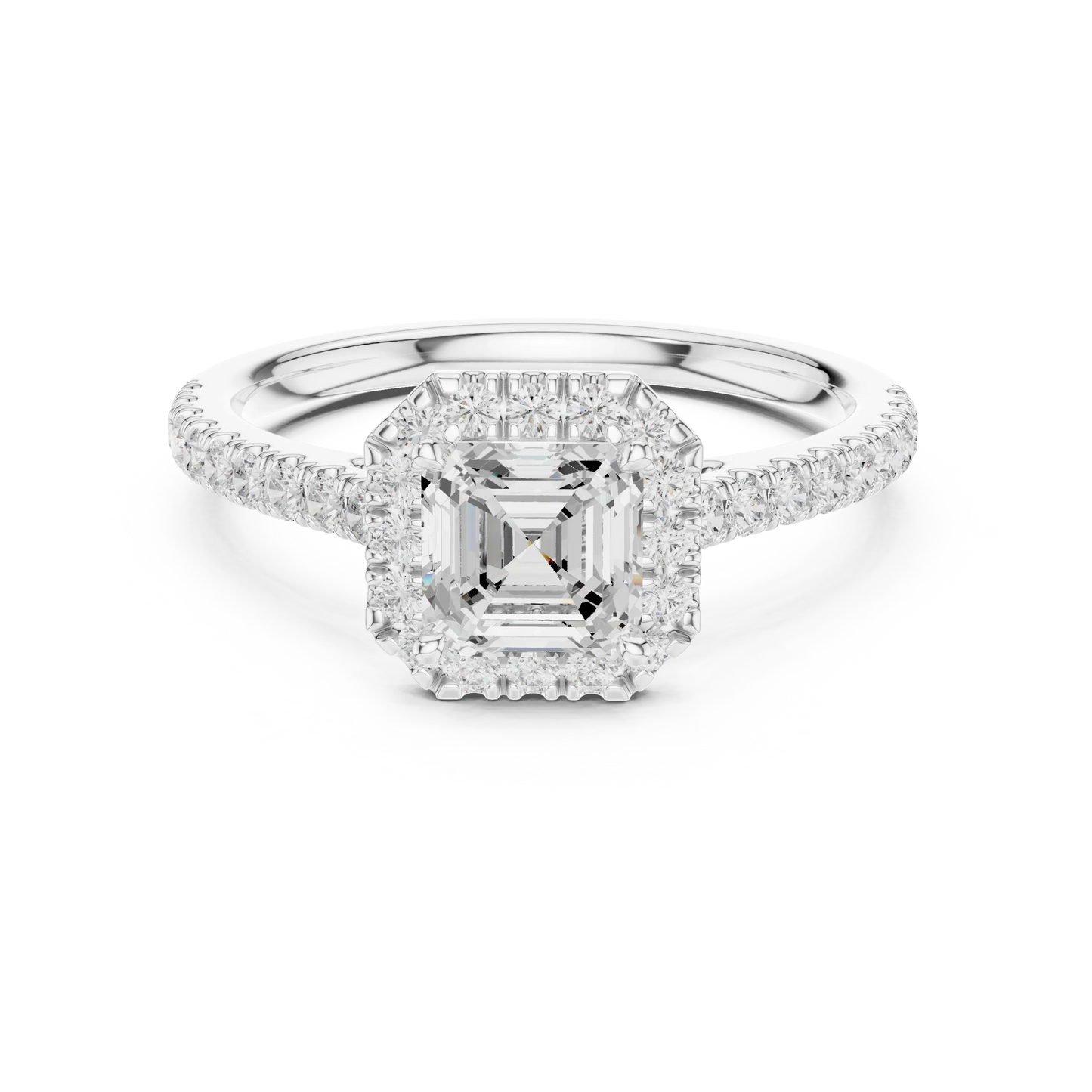 Asscher Cut Diamond Halo Pav茅 Ring