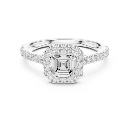Asscher Cut Diamond Halo Pav茅 Ring