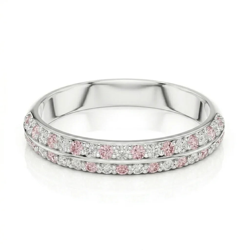 Double row pink and white diamond pave eternity band in white gold with lab-grown diamonds – Australia