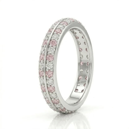 Front side view of double row pink and white diamond pave eternity band in white gold with lab-grown diamonds – Australia