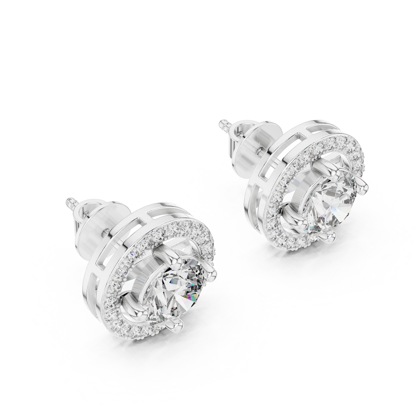 Round Halo Diamond Stud Earrings