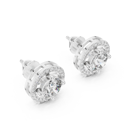 Round Halo Diamond Stud Earrings