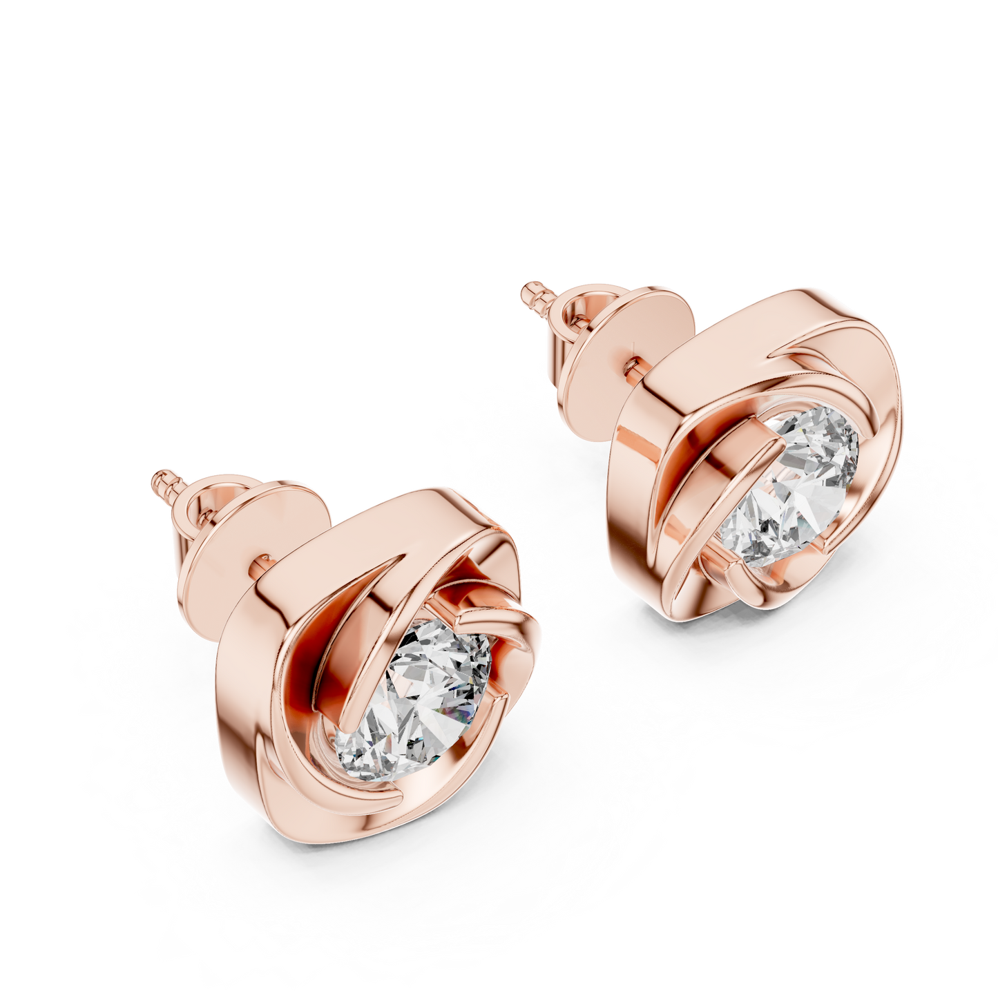 Twist Bezel Round Diamond Stud Earrings