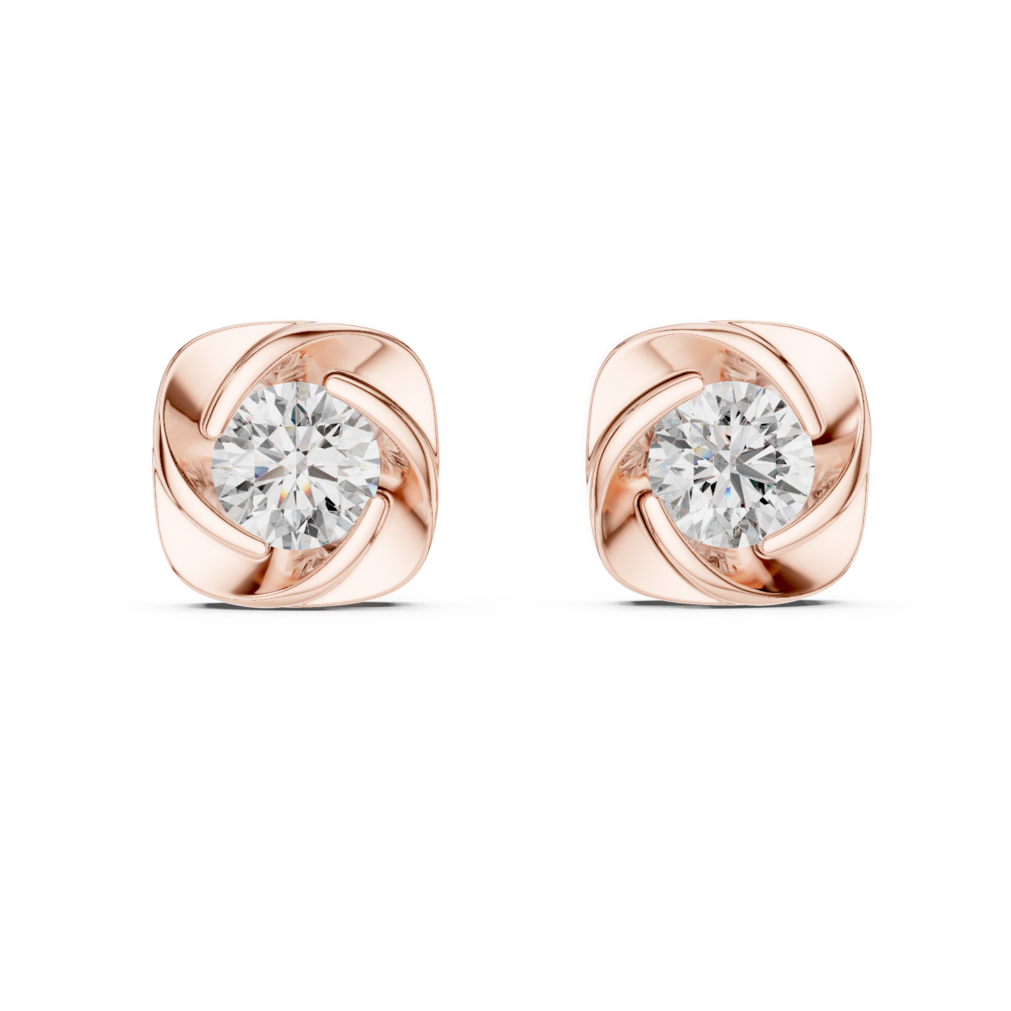 Twist Bezel Round Diamond Stud Earrings