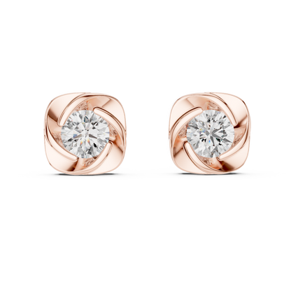 Twist Bezel Round Diamond Stud Earrings