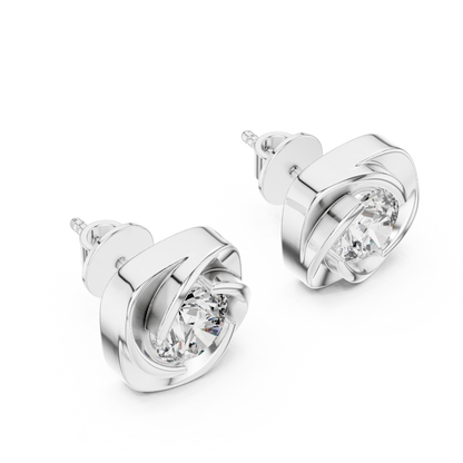 Twist Bezel Round Diamond Stud Earrings
