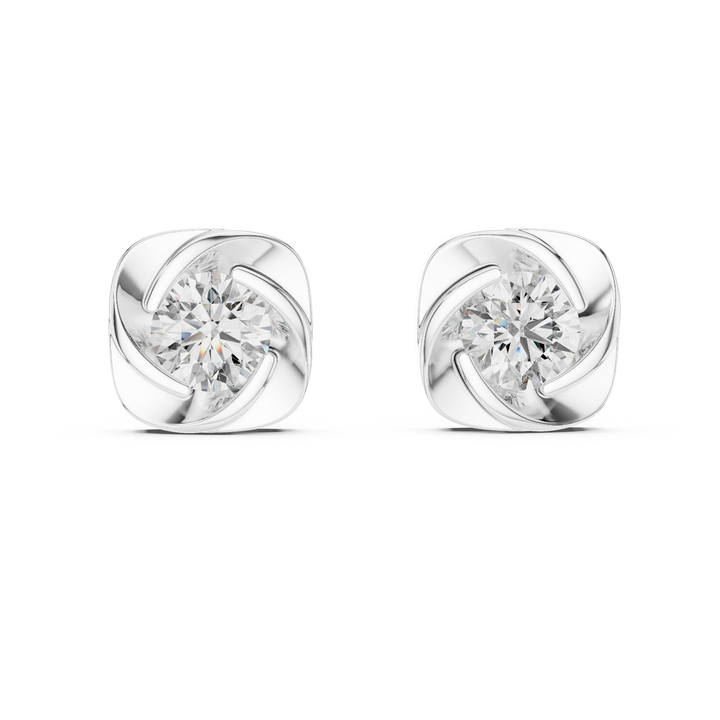 Twist Bezel Round Diamond Stud Earrings