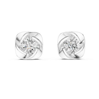 Twist Bezel Round Diamond Stud Earrings