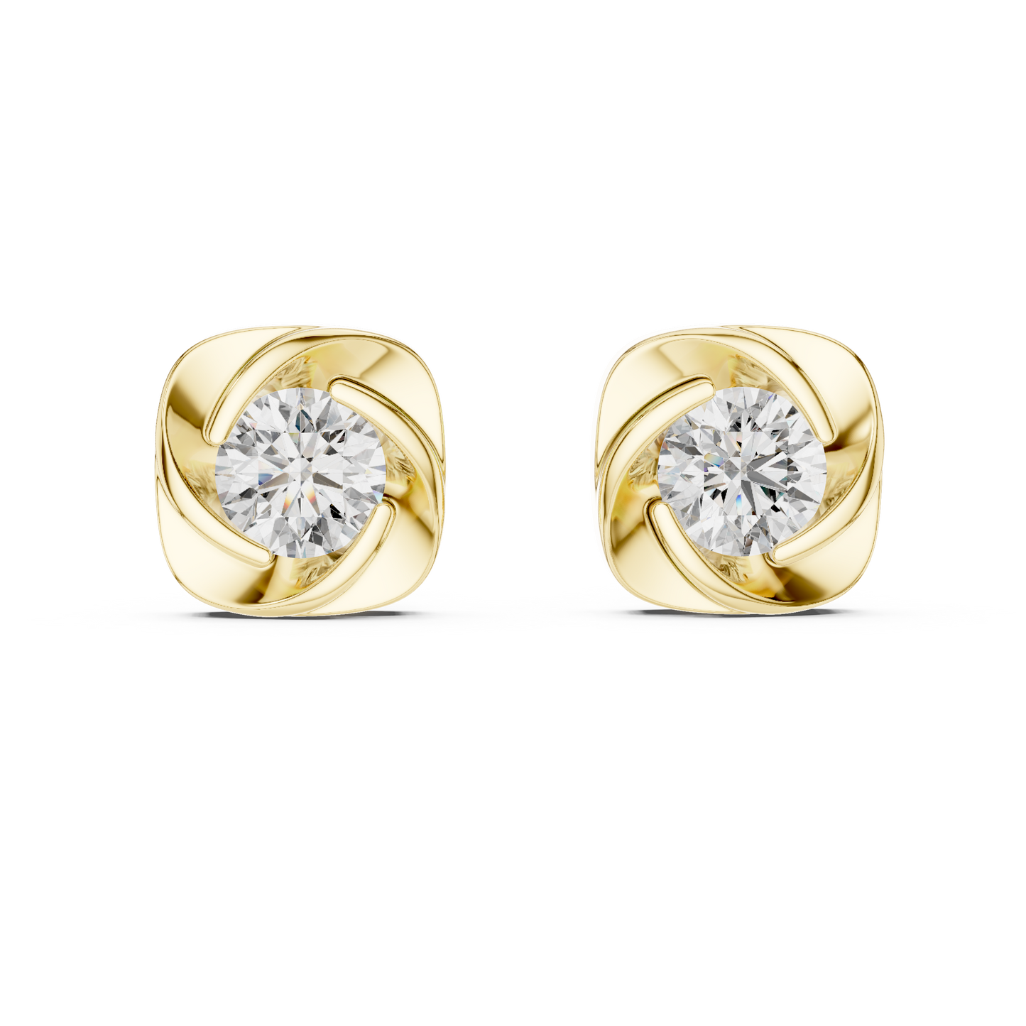 Twist Bezel Round Diamond Stud Earrings