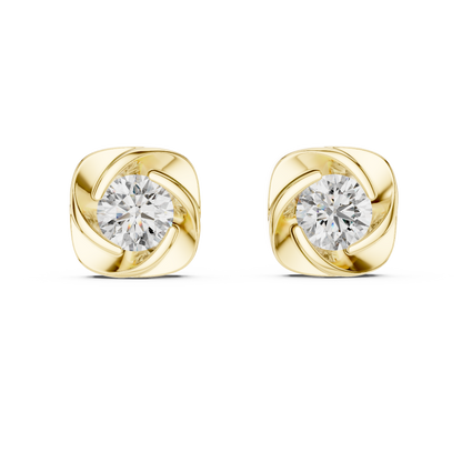 Twist Bezel Round Diamond Stud Earrings