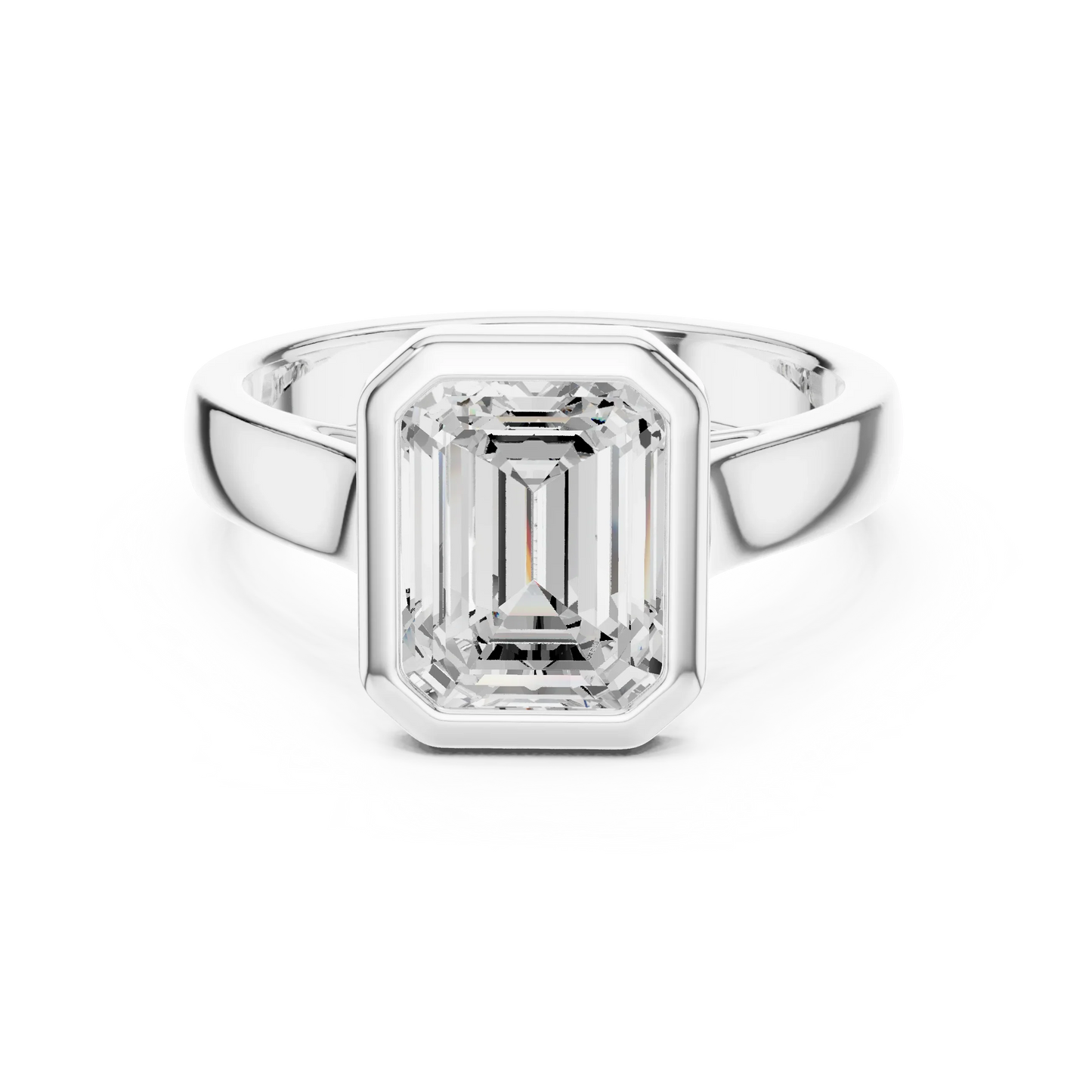 Emerald bezel solitaire ring in white gold with lab-grown diamond – Australia