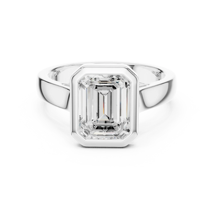 Emerald bezel solitaire ring in white gold with lab-grown diamond – Australia