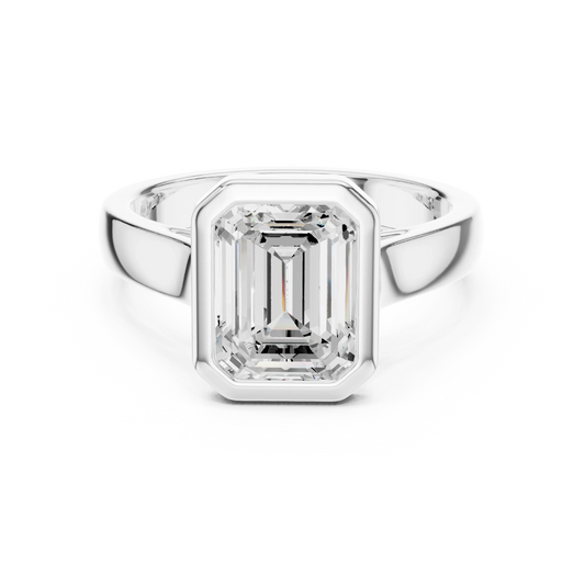 Emerald bezel solitaire ring in white gold with lab-grown diamond – Australia