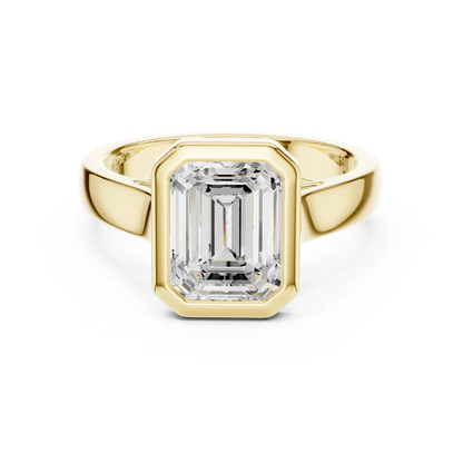 Emerald bezel solitaire ring in yellow gold with lab-grown diamond – Australia