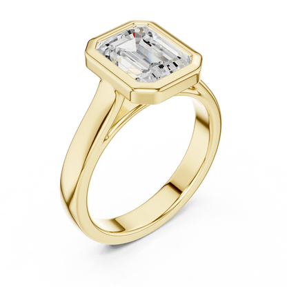 Front view of yellow gold emerald bezel solitaire ring with lab-grown diamond – Australia