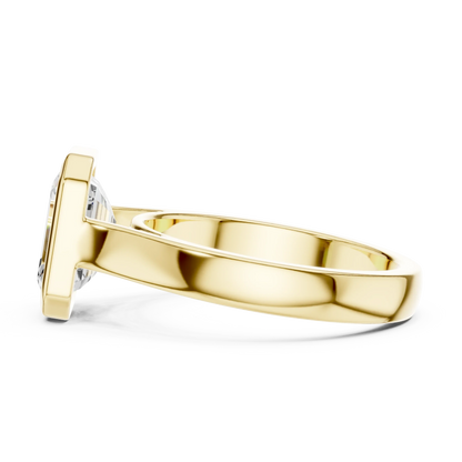 Side view of yellow gold emerald bezel solitaire ring with lab-grown diamond – Australia