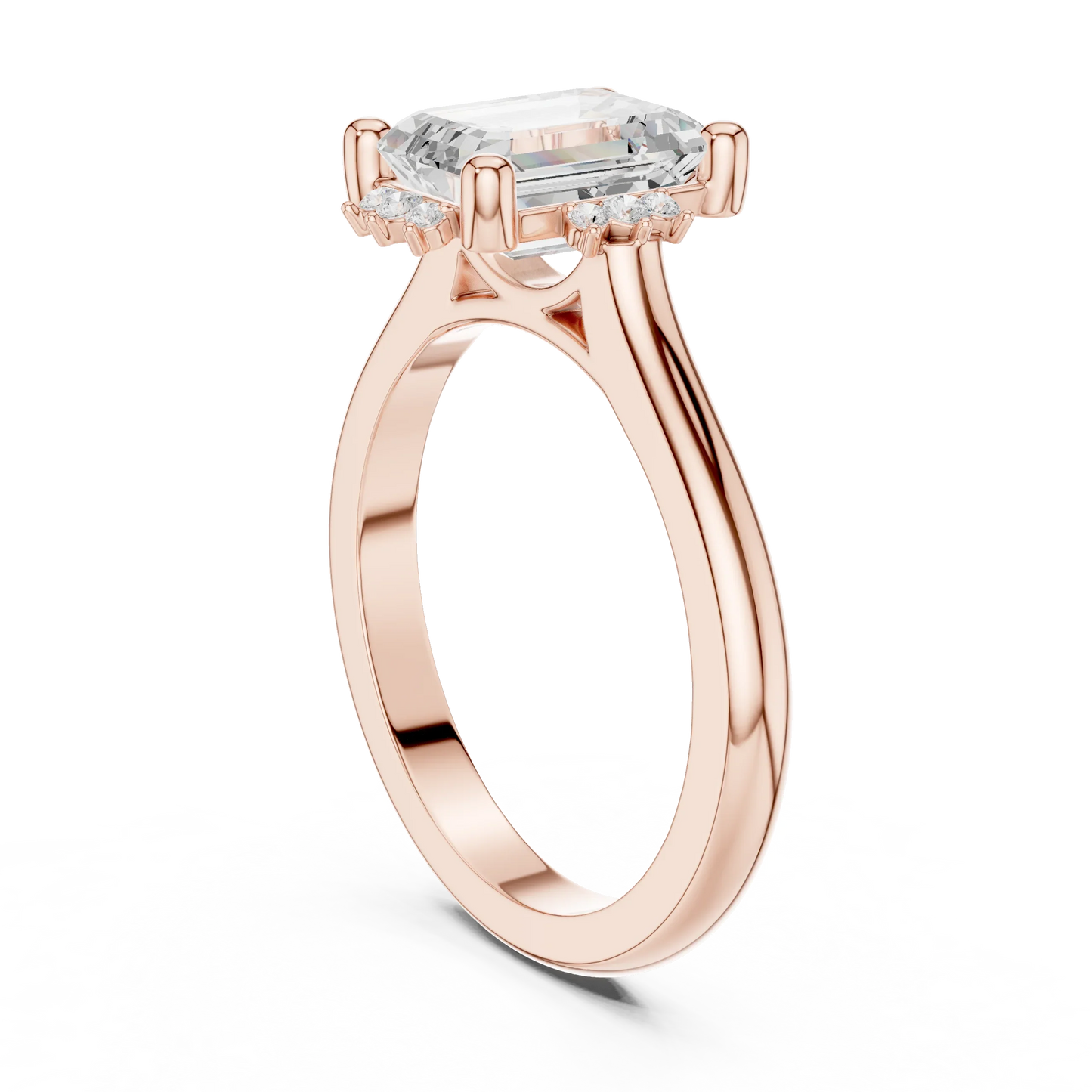 Back side view of rose gold emerald cluster ring with lab-grown emerald 鈥?Australia