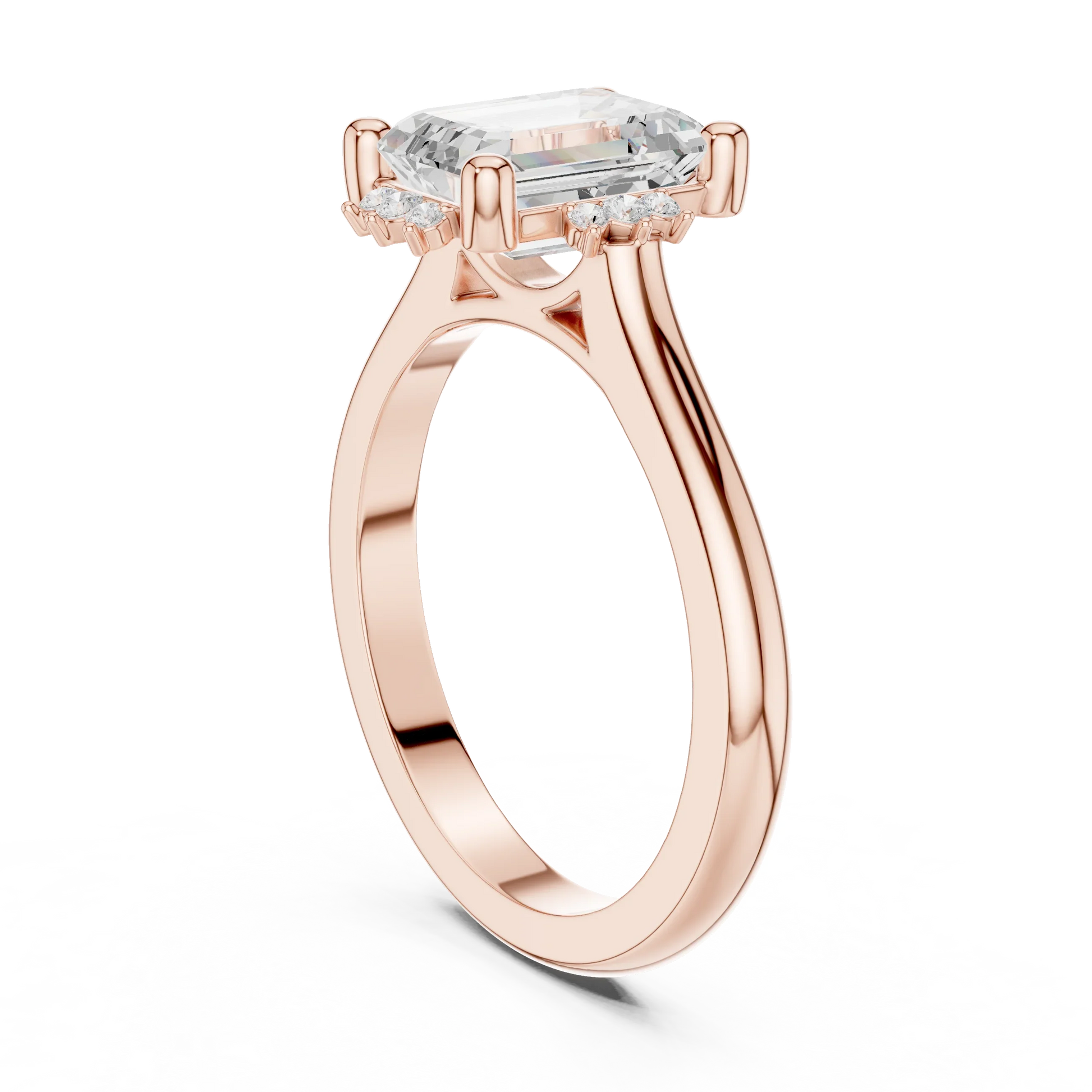 Back side view of rose gold emerald cluster ring with lab-grown emerald 鈥?Australia