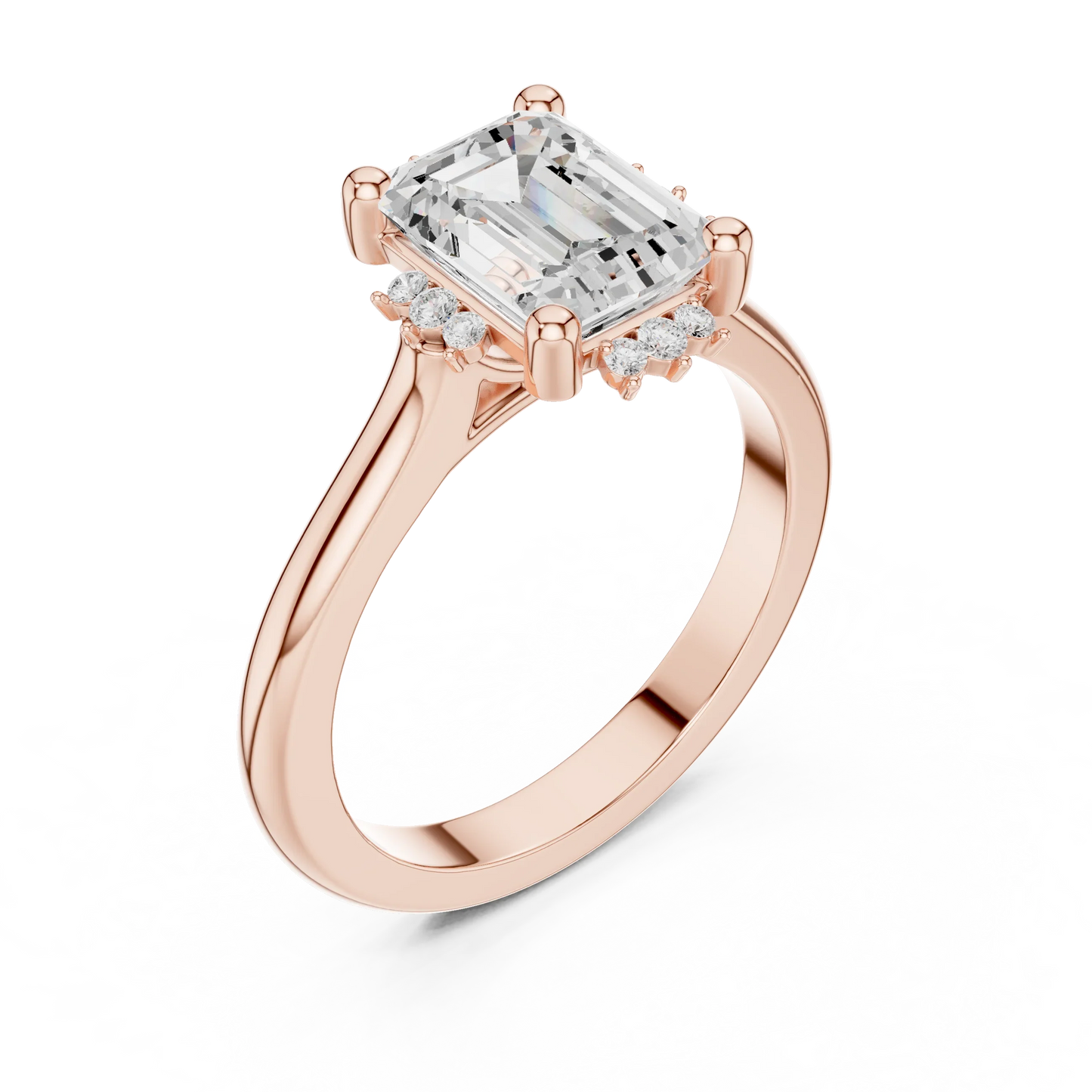 Front view of rose gold emerald cluster ring with lab-grown emerald 鈥?Australia