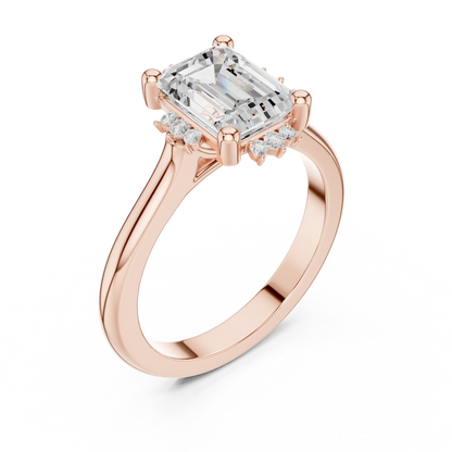 Front view of rose gold emerald cluster ring with lab-grown emerald 鈥?Australia