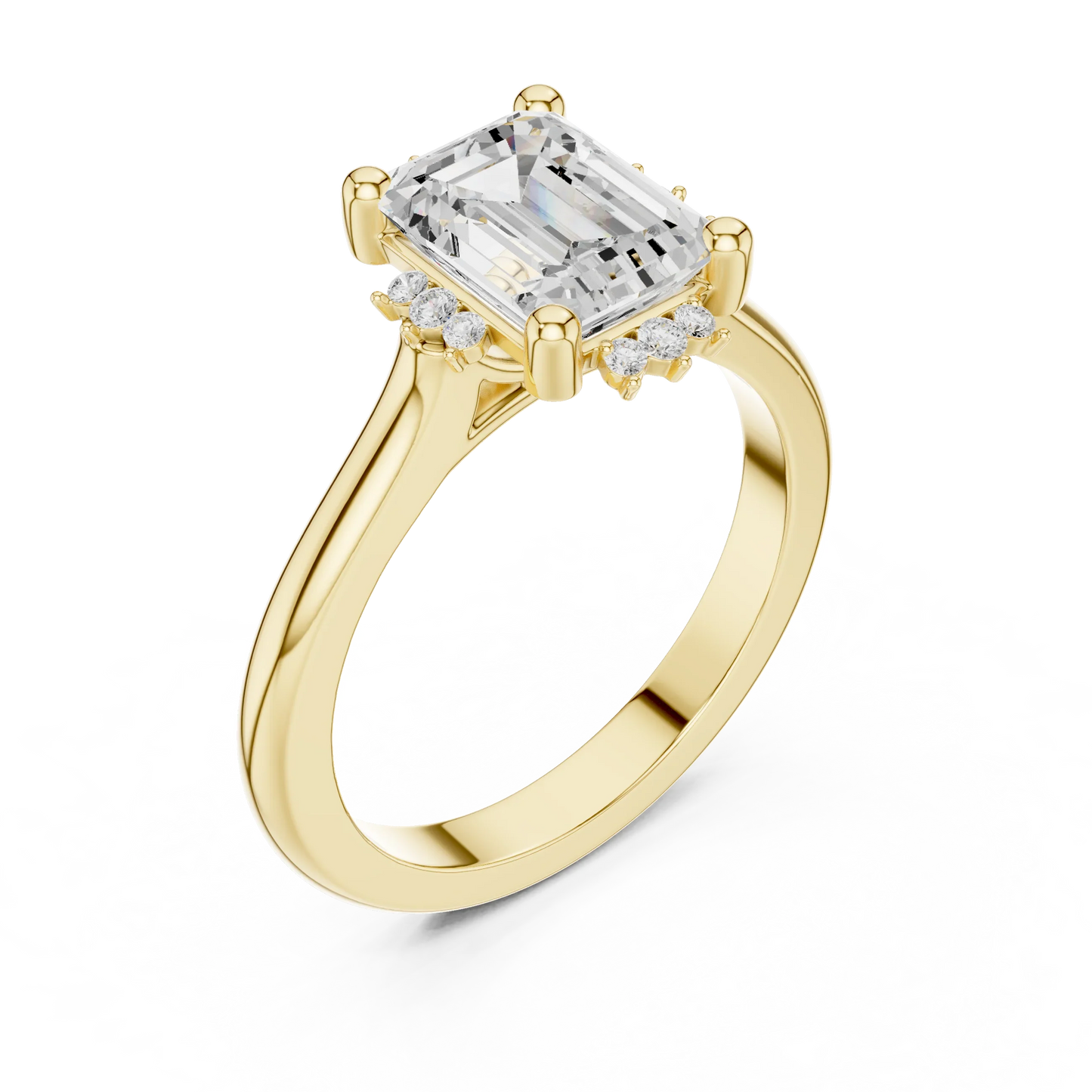 Front view of yellow gold emerald cluster ring with lab-grown emerald 鈥?Australia