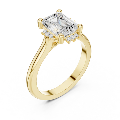 Front view of yellow gold emerald cluster ring with lab-grown emerald 鈥?Australia