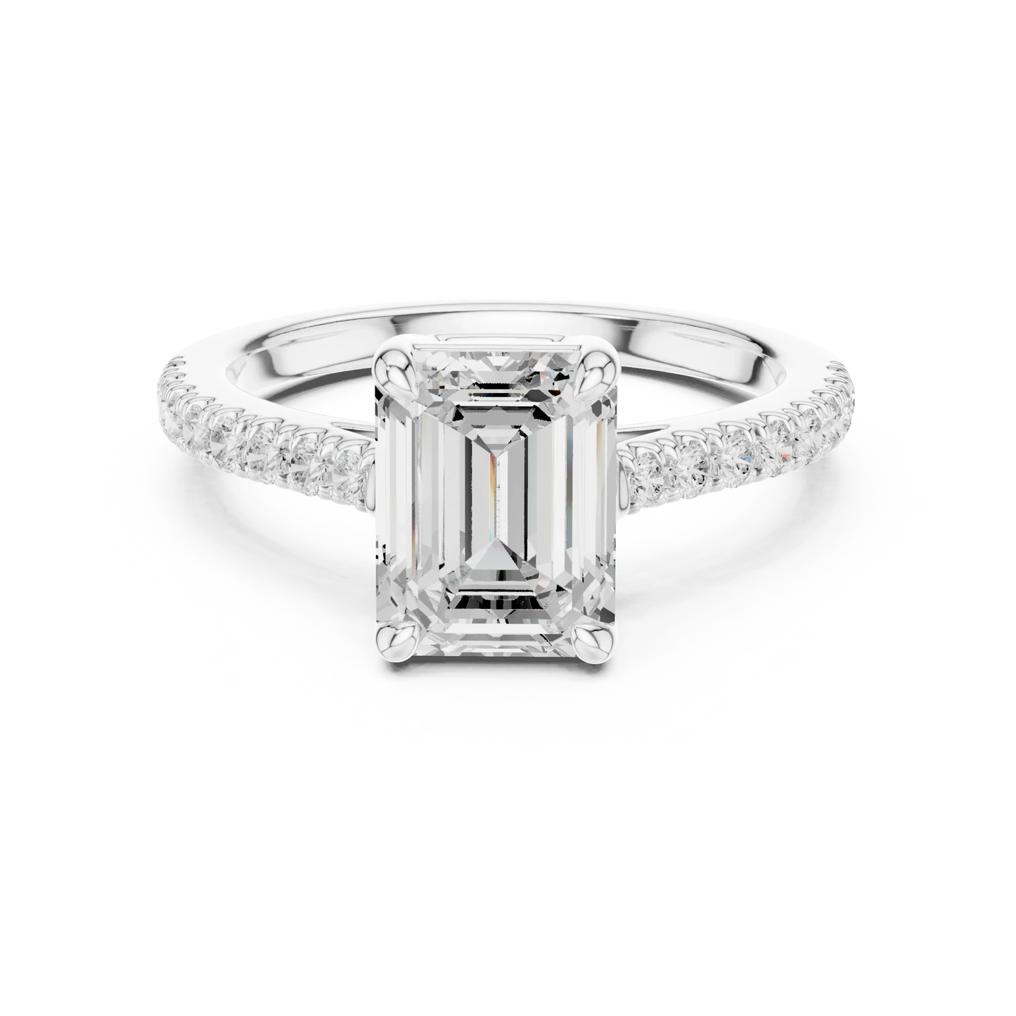 Lab-grown emerald-cut diamond pavé band ring in white gold