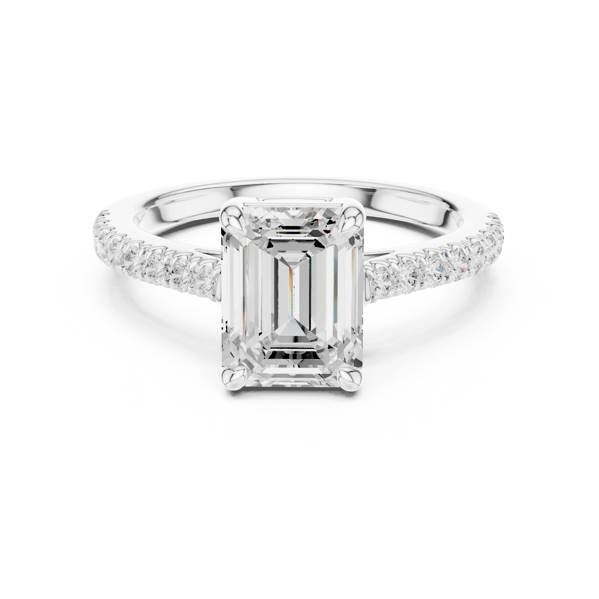 Lab-grown emerald-cut diamond pavé band ring in white gold