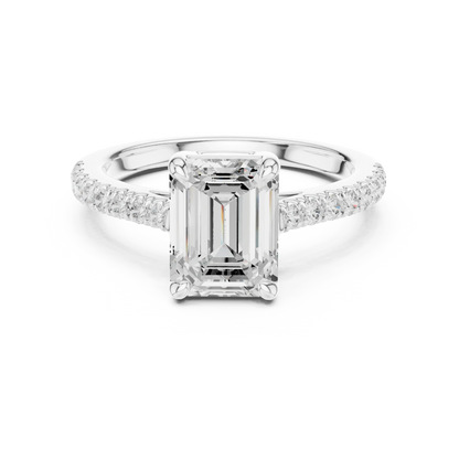 Lab-grown emerald-cut diamond pavé band ring in white gold