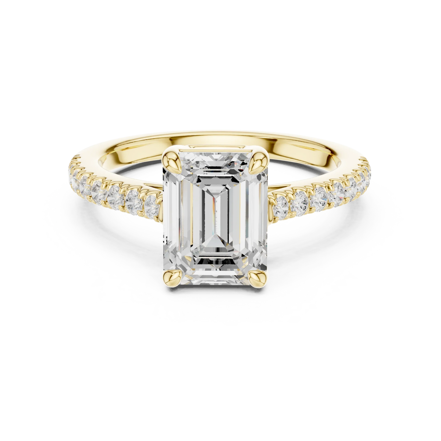 Lab-grown emerald-cut diamond pavé band ring in yellow gold
