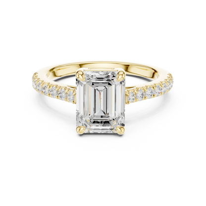 Lab-grown emerald-cut diamond pavé band ring in yellow gold