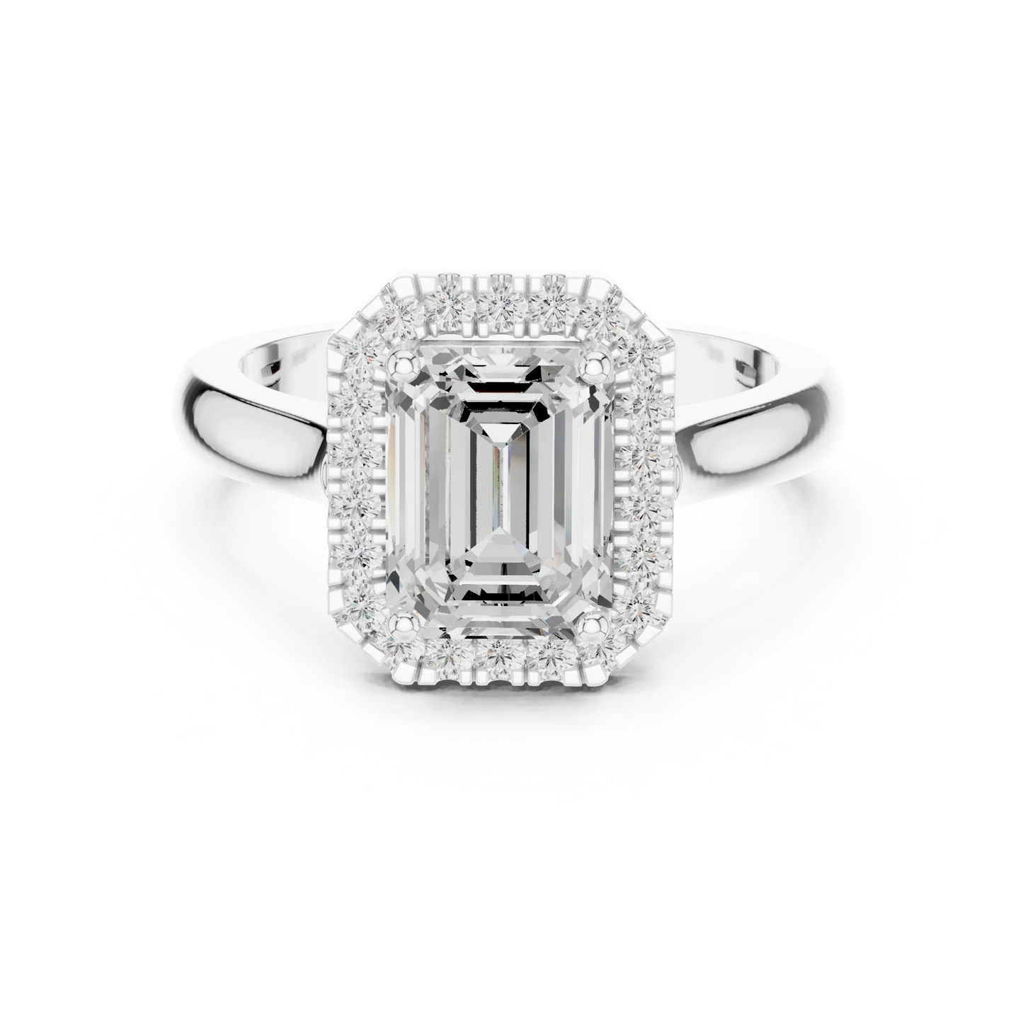 Emerald cut halo ring with lab-grown diamond in white gold, elegant and timeless design, Australia collection