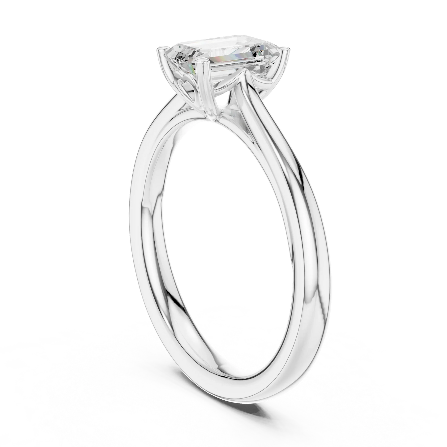 Back view of white gold emerald solitaire ring with lab-grown emerald and refined band detailing