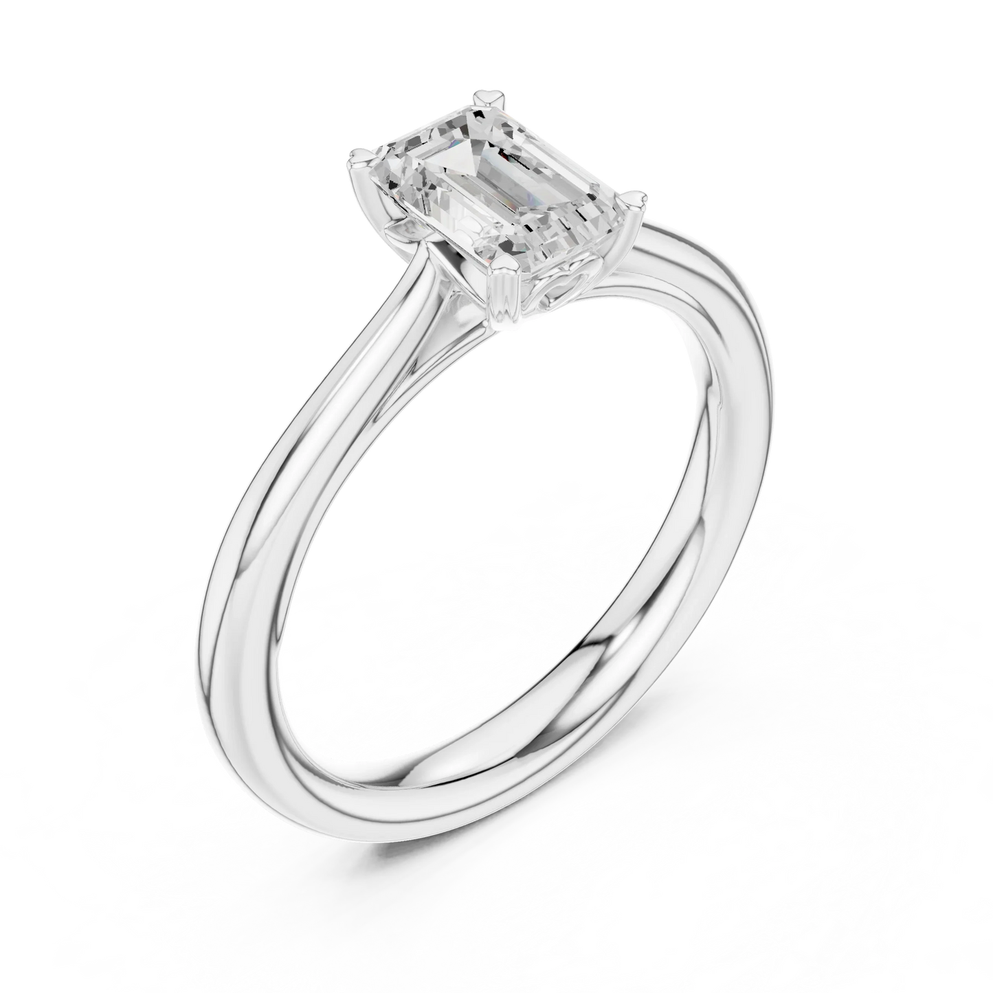Front view of lab-grown emerald solitaire ring in white gold showcasing vibrant green gemstone