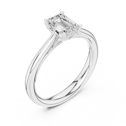 Front view of lab-grown emerald solitaire ring in white gold showcasing vibrant green gemstone