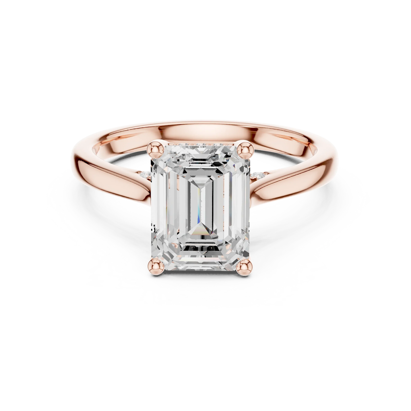 Emerald solitaire ring in rose gold with plain domed band and lab-grown diamond – Australia