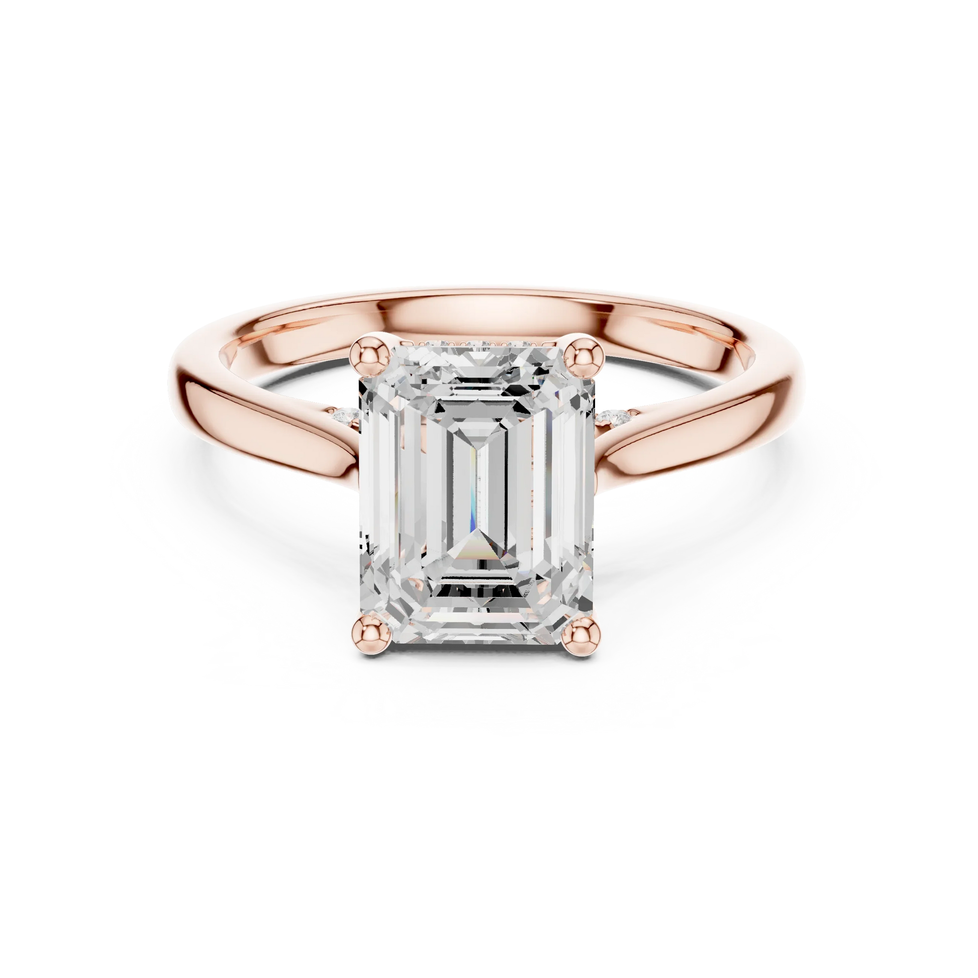 Emerald solitaire ring in rose gold with plain domed band and lab-grown diamond – Australia