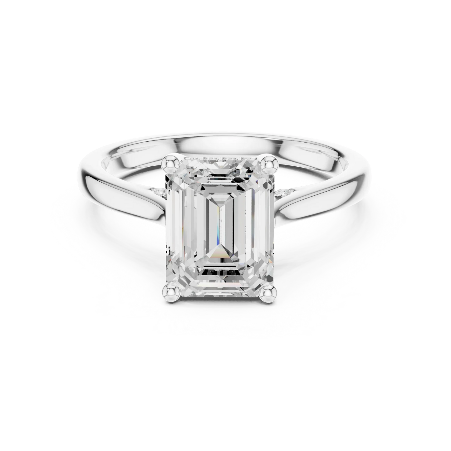 Emerald solitaire ring in white gold with plain domed band and lab-grown diamond – Australia