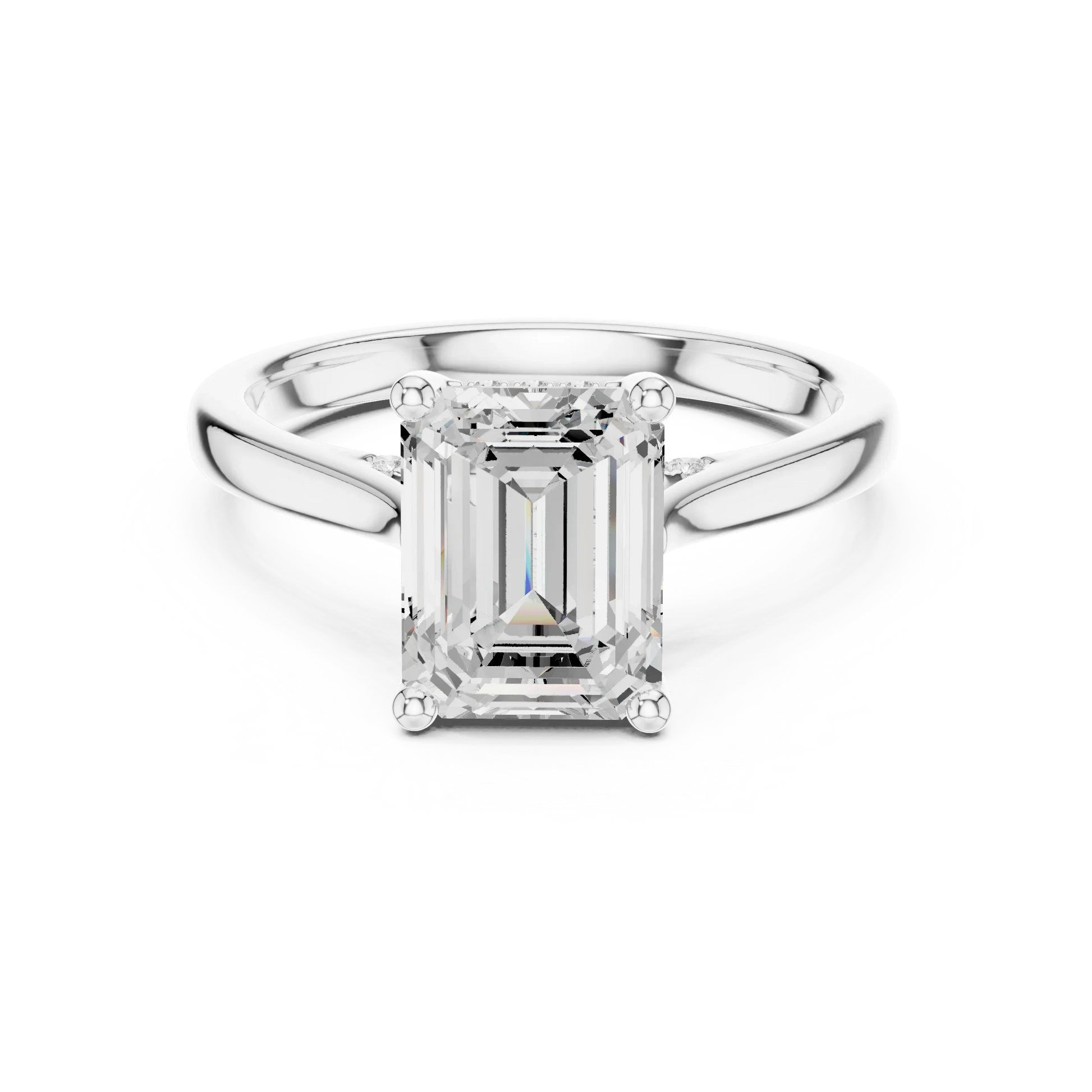 Emerald solitaire ring in white gold with plain domed band and lab-grown diamond – Australia