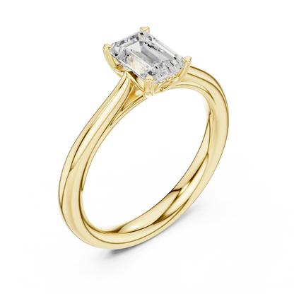 Front view of yellow gold emerald solitaire ring featuring lab-grown emerald gemstone brilliance