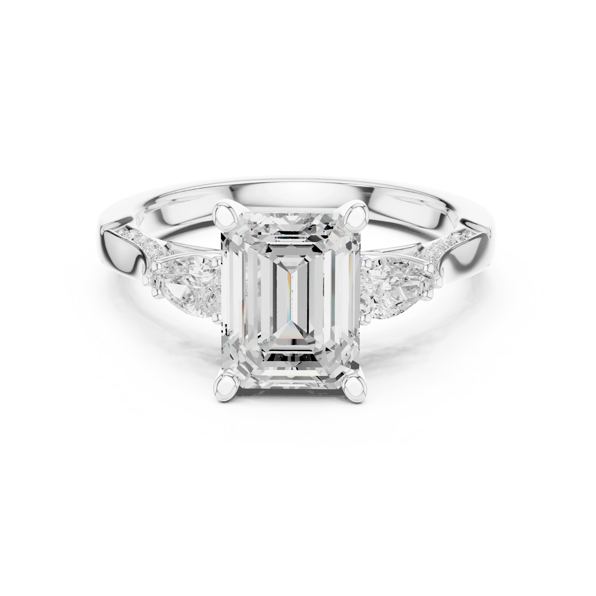 Emerald three stone ring in white gold with pear side stones, accent band and lab-grown diamonds 鈥?Australia
