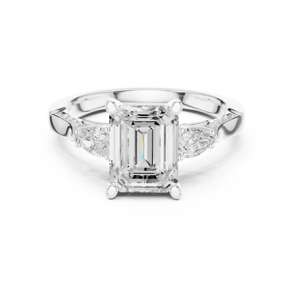 Emerald three stone ring in white gold with pear side stones, accent band and lab-grown diamonds 鈥?Australia