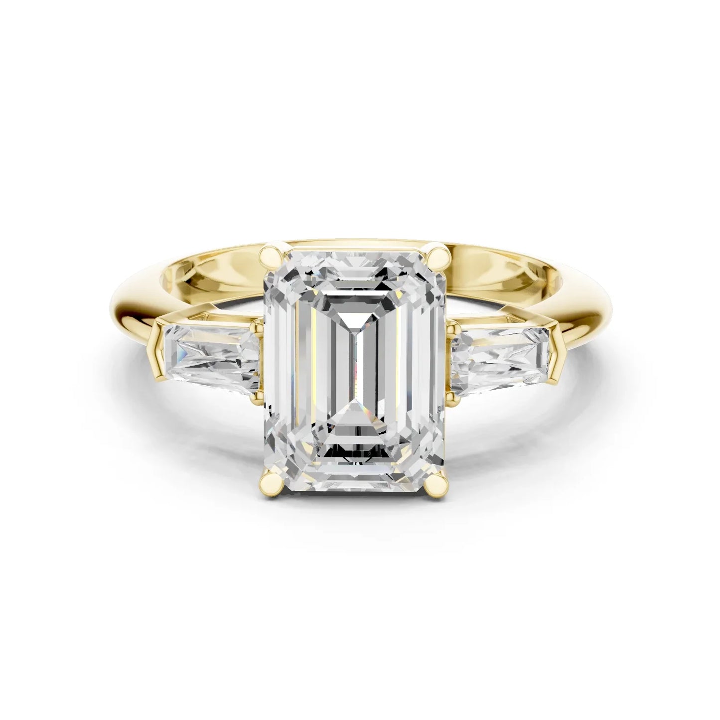 Emerald Three Stone Ring with Half Moon Side Stones