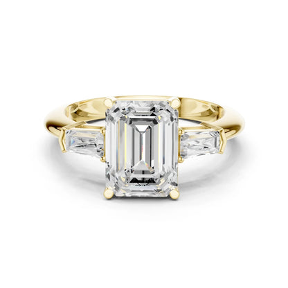 Emerald Three Stone Ring with Half Moon Side Stones