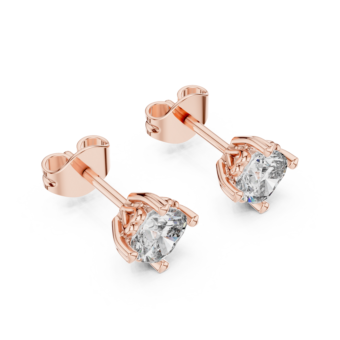Floral Prong Cushion Diamond Stud Earrings