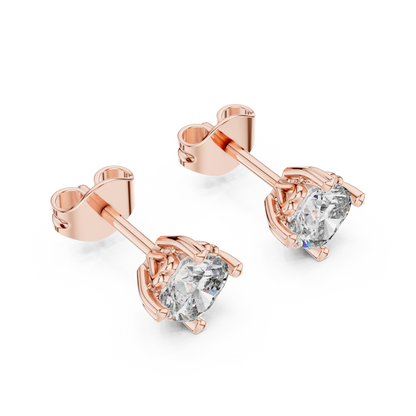 Floral Prong Cushion Diamond Stud Earrings