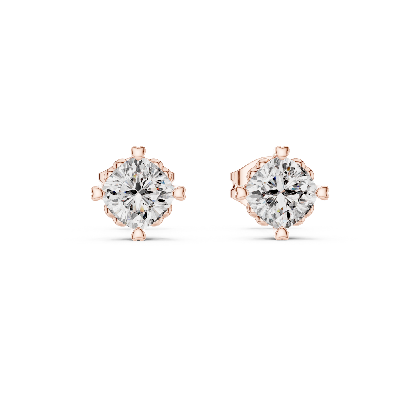Floral Prong Cushion Diamond Stud Earrings