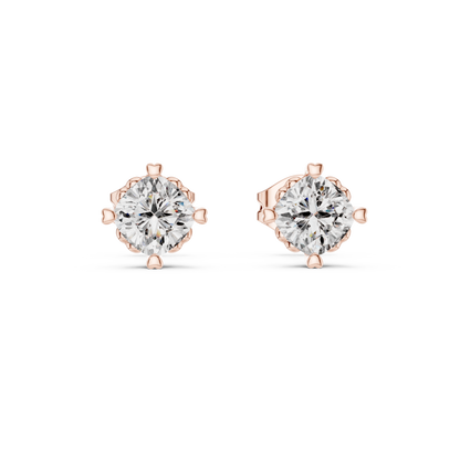 Floral Prong Cushion Diamond Stud Earrings